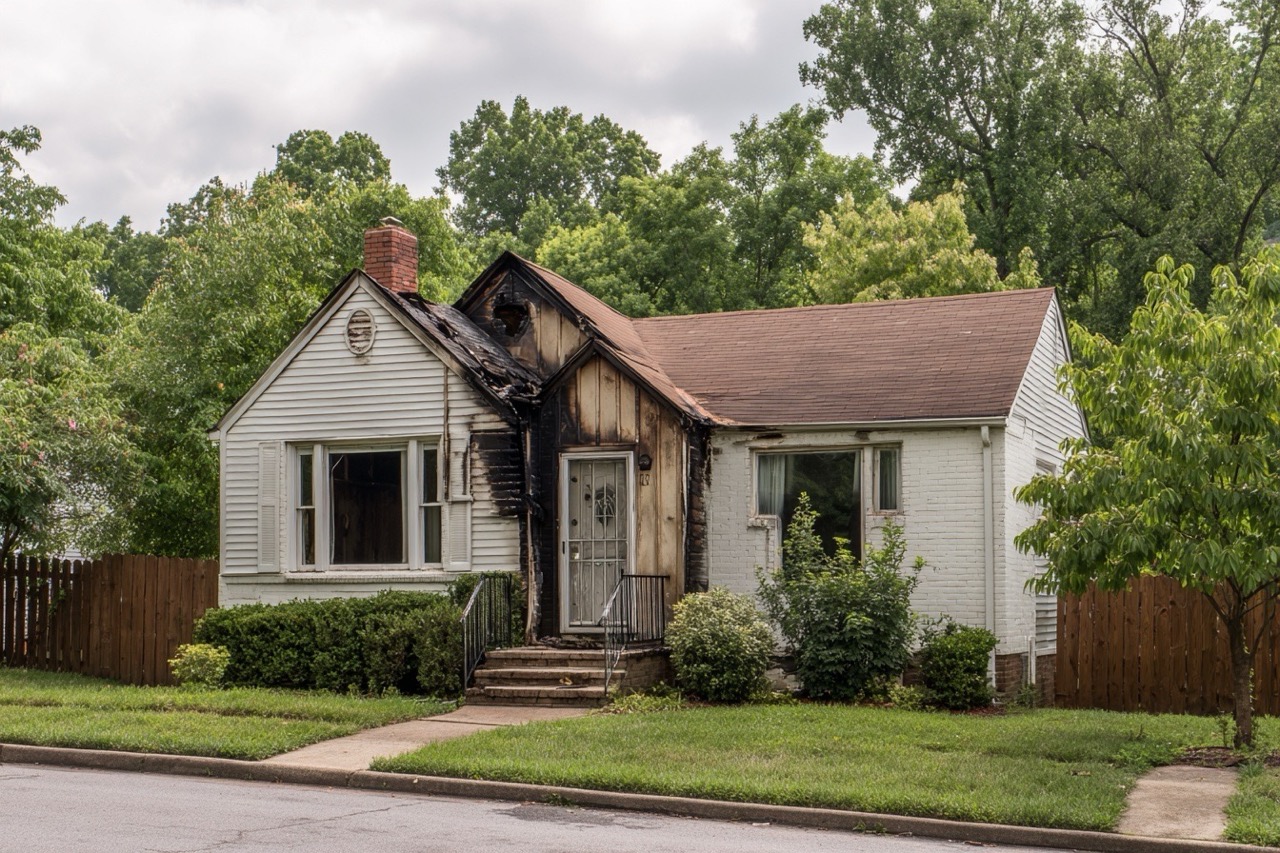 Fire damaged residential property in Nashville TN neighborhood