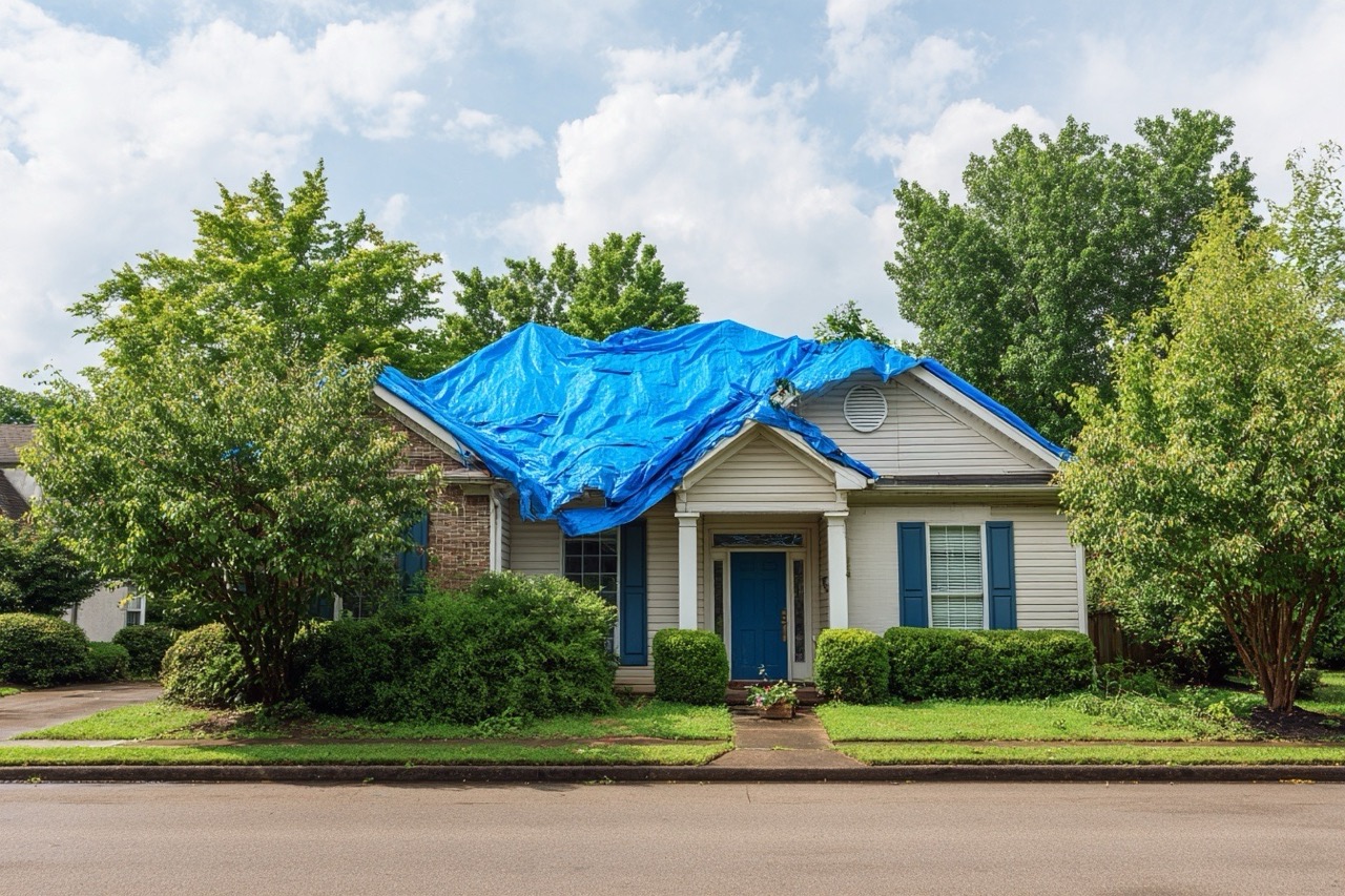 Temporary storm damage protection on Nashville TN home