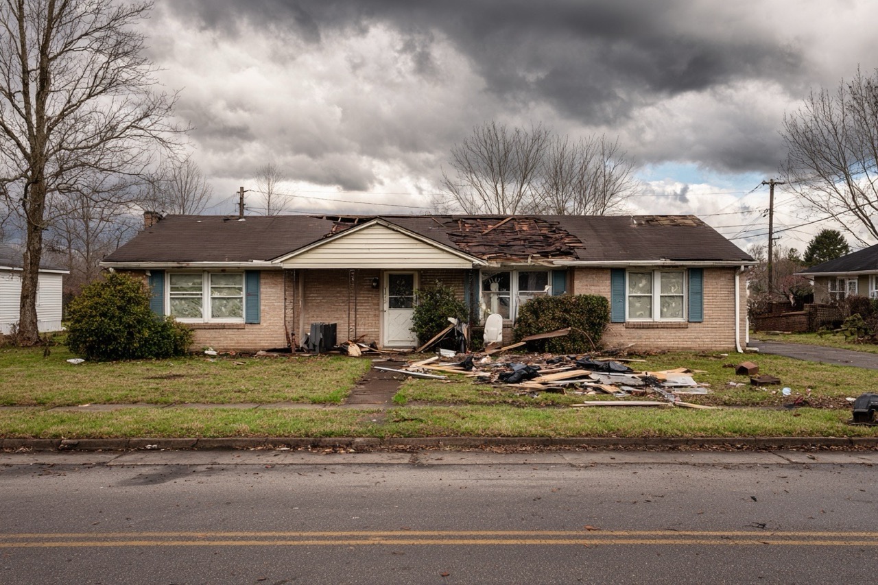 Storm damaged residential property in Nashville TN neighborhood
